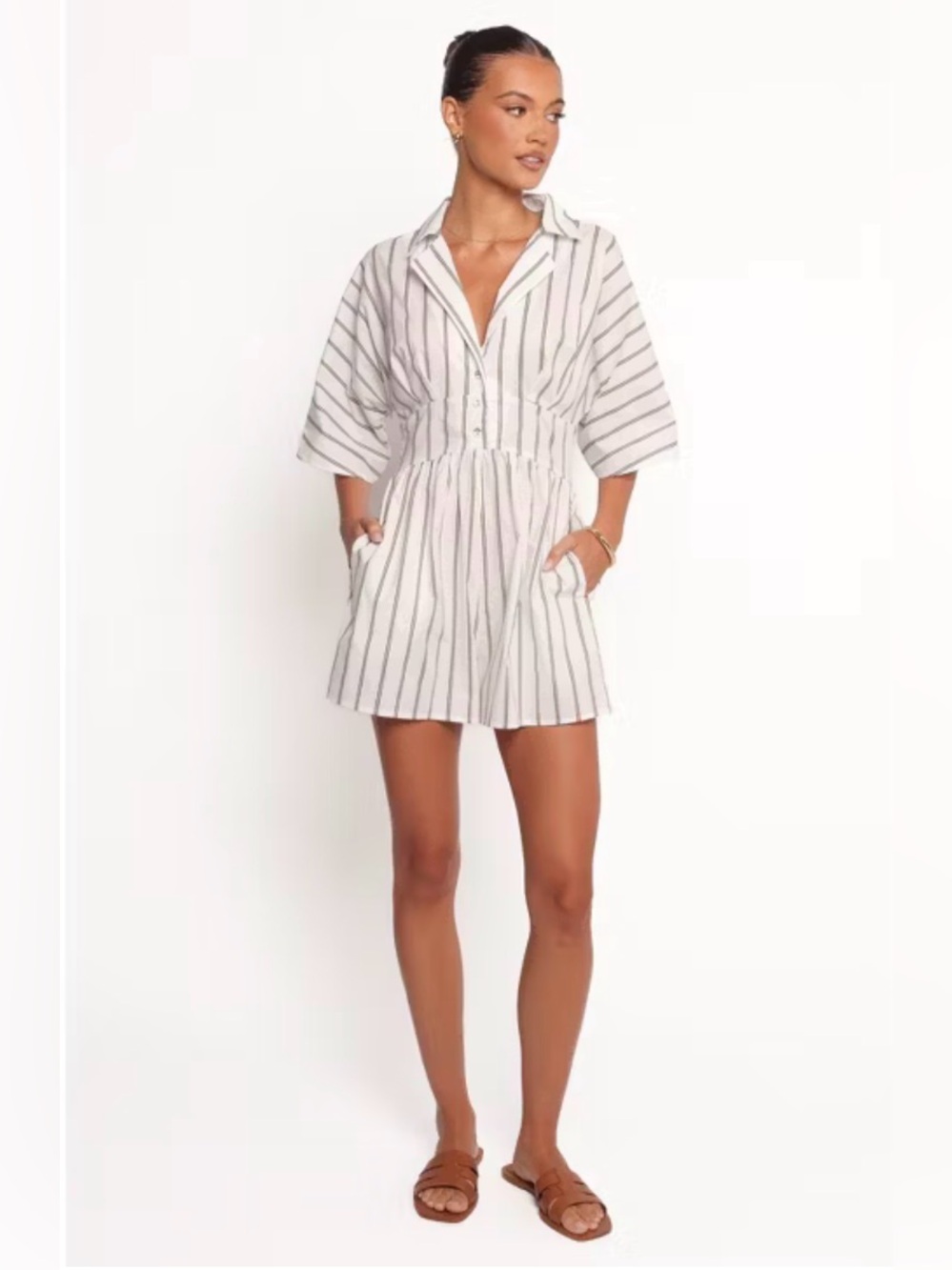 Petal & Pup White Striped Button-Front Romper